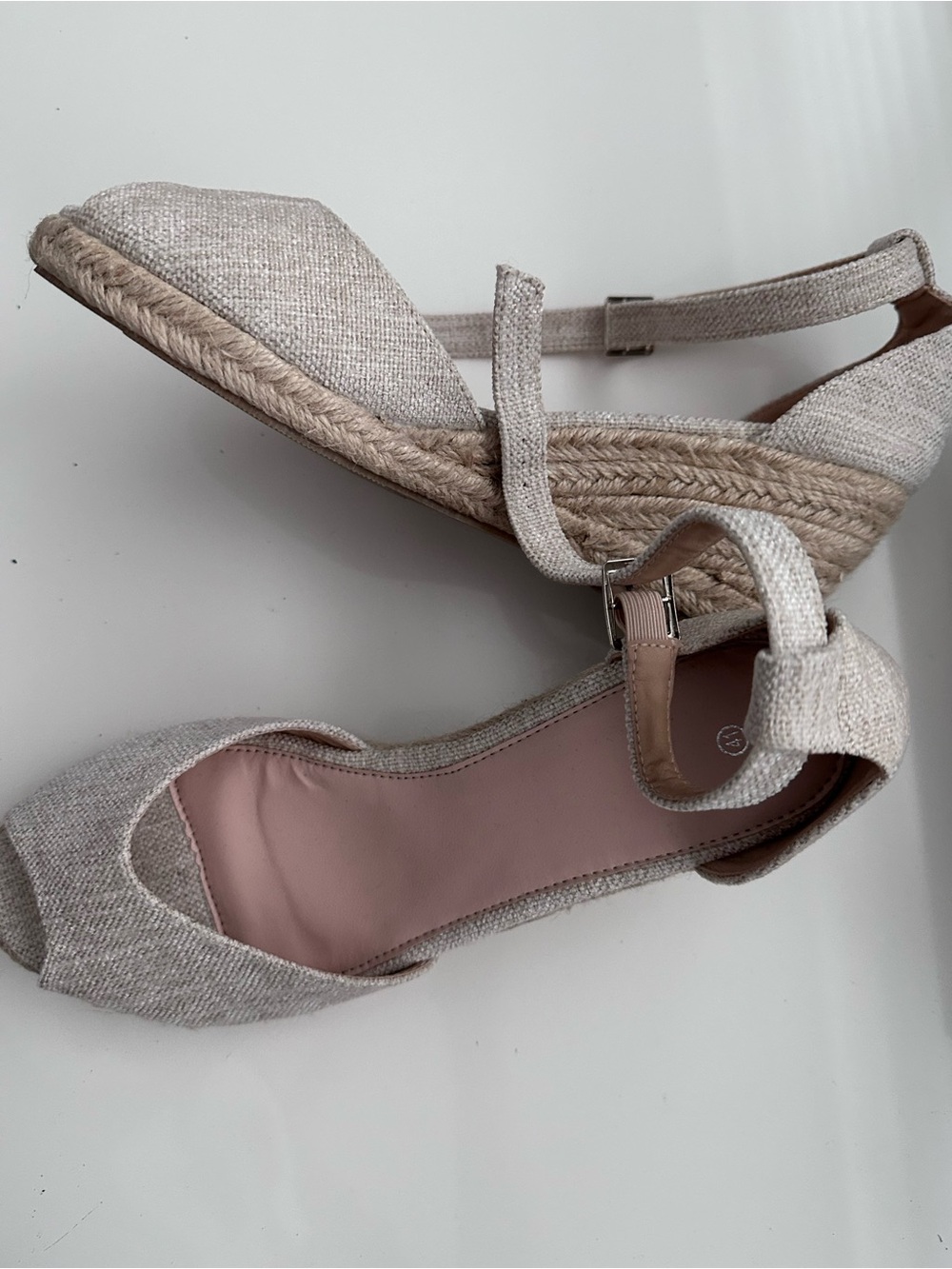 Beige Espadrille Wedge Sandals with Ankle Strap
